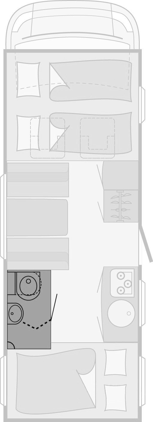 camping-car J5 2.5L turbo diesel challenger 450 SX - plan de la salle de bain